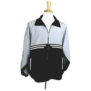 Vangelis Sportswear Jacket Mens Size Large Black Gray White Stripes Lining